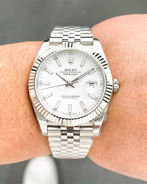 rolex datejust 41 white dial|rolex datejust 41 smooth bezel.